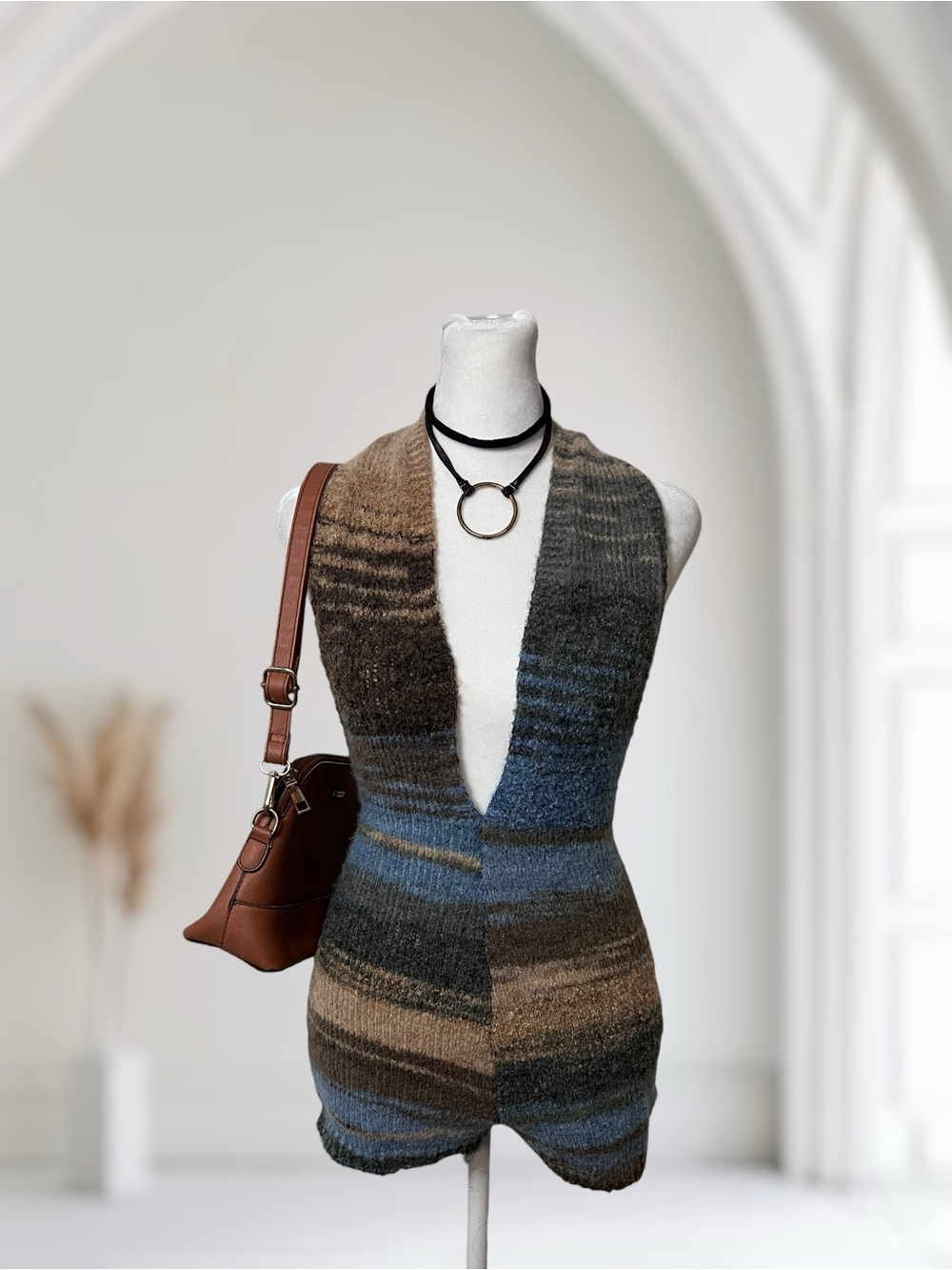 SHEIN Striped Knit Halter Romper Size S